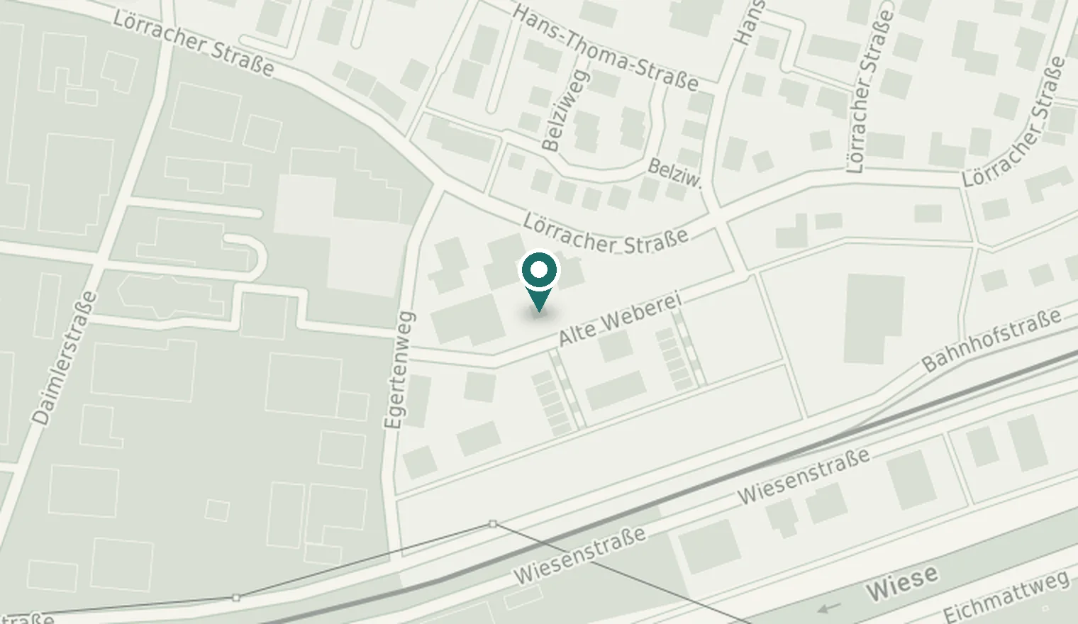 Kartenausschnitt von Steinen: Die Praxis liegt in der Straße Alte Weberei, zwischen Lörracher Straße und Bahnhofstraße.